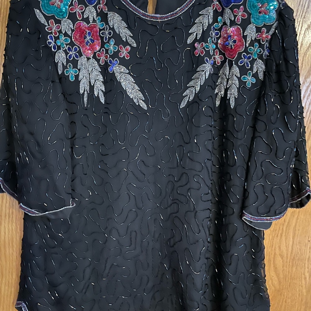 Lawrence Kazar Sequin short sleeve Blouse, size xl